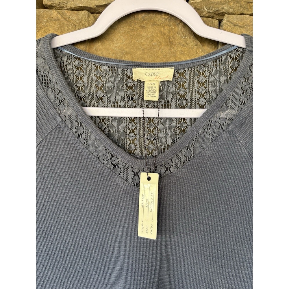 Cupio-Lg-Blue Gray‎ Thermal Top with Lace Accents Nwt - Picture 2 of 5